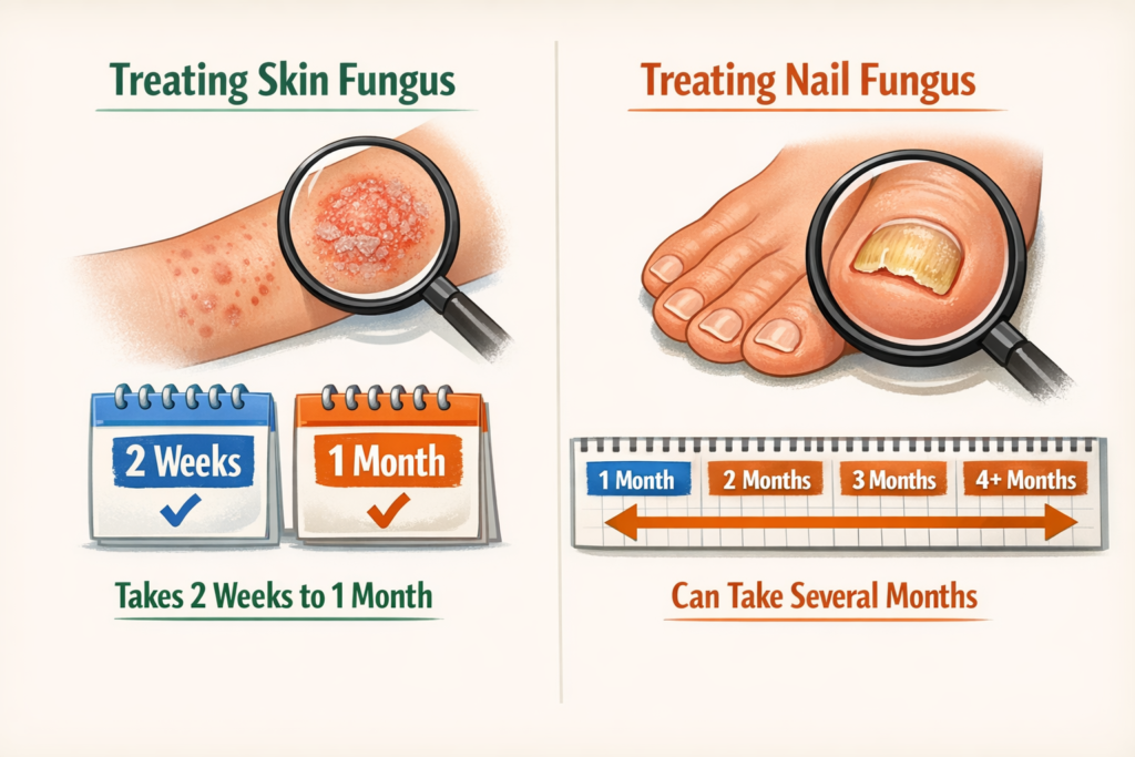 משך הזמן לטיפול בפטריה בעור לעומת פטריה בציפורן